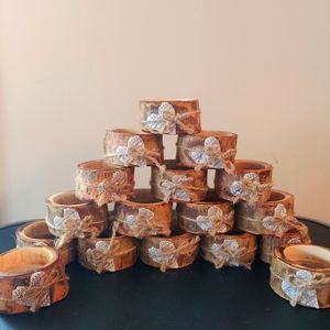 17 Rustic wedding tea light holders wooden with lace hearts